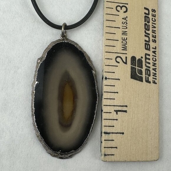 Natural Agate Slice Pendant Necklace Black Cord 18" Lobster Clasp Artisan - Picture 9 of 10
